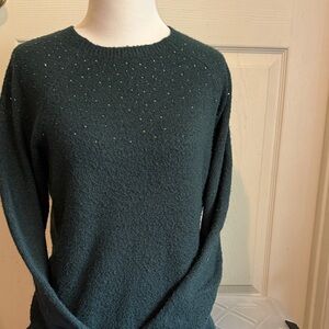 Apr 9 Jeweled Emerald Green Women's Crew Neck Sweater. Perfect for the Holidays!